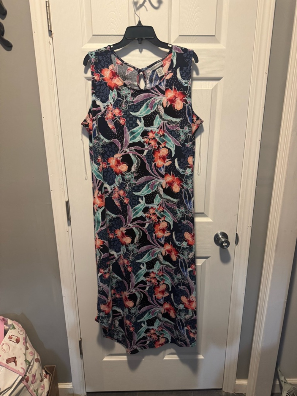 Catherines Navy Maxi Dress with Coral and Mint Floral Print
